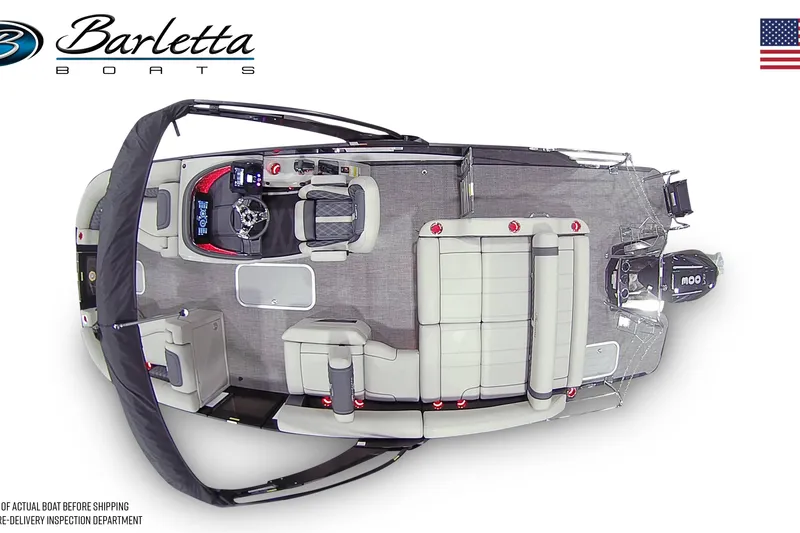 Slide: The Image of 2026 Barletta L23U pontoon boat, top view, showcasing spacious seating and modern design. - 13