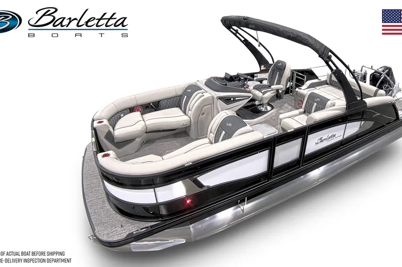 Slide: The Image of 2026 Barletta L23U pontoon boat with luxurious seating and sleek design. - 4