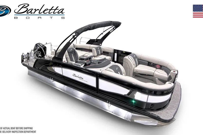 Slide: The Image of 2026 Barletta L23U pontoon boat with luxurious seating and sleek design. - 6