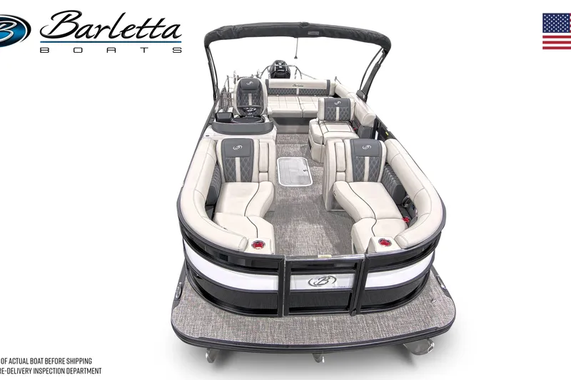 Slide: The Image of 2026 Barletta L23U pontoon boat with luxurious seating and sleek design. - 8