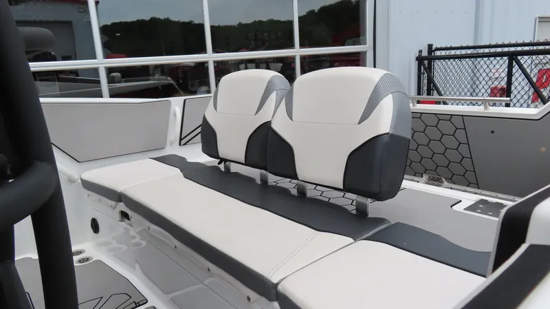 Slide: The Image of 2020 Scarab 255 Open G boat interior with modern seating and sleek design. - 14
