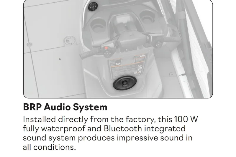 Slide: The Image of 2024 Sea-Doo Switch Cruise 18 with factory-installed BRP waterproof Bluetooth audio system. - 9