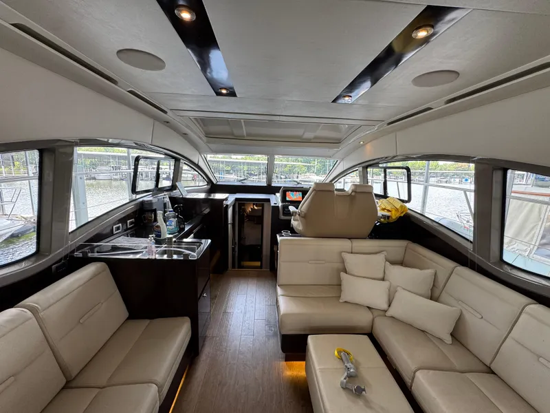 Slide: The Image of Luxurious interior of 2017 Sea Ray Sundancer 400 yacht with plush seating and modern amenities. - 34