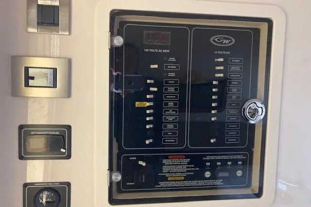 Slide: The Image of Electrical control panel on a 2026 Grady-White Canyon 336 boat. - 19