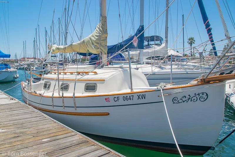 Slide: The Image of Sailboat docked in marina, Pacific Seacraft Flicka 20, 1993 model, sunny day. - 1