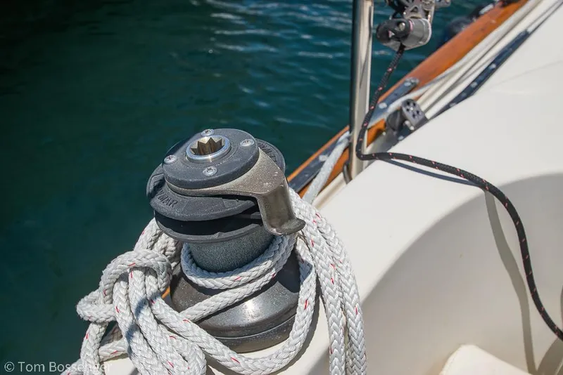 Slide: The Image of Winch and rope on 1993 Pacific Seacraft Flicka 20 sailboat deck. - 24