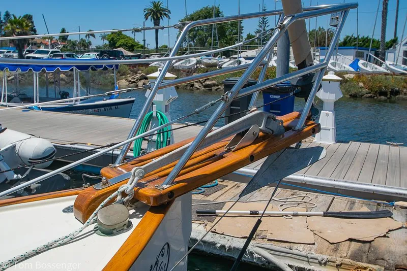 Slide: The Image of Bow of 1993 Pacific Seacraft Flicka 20 sailboat docked at marina. - 28
