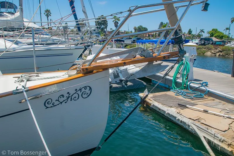 Slide: The Image of Sailboat docked at marina, Pacific Seacraft Flicka 20, 1993 model, sunny day. - 29