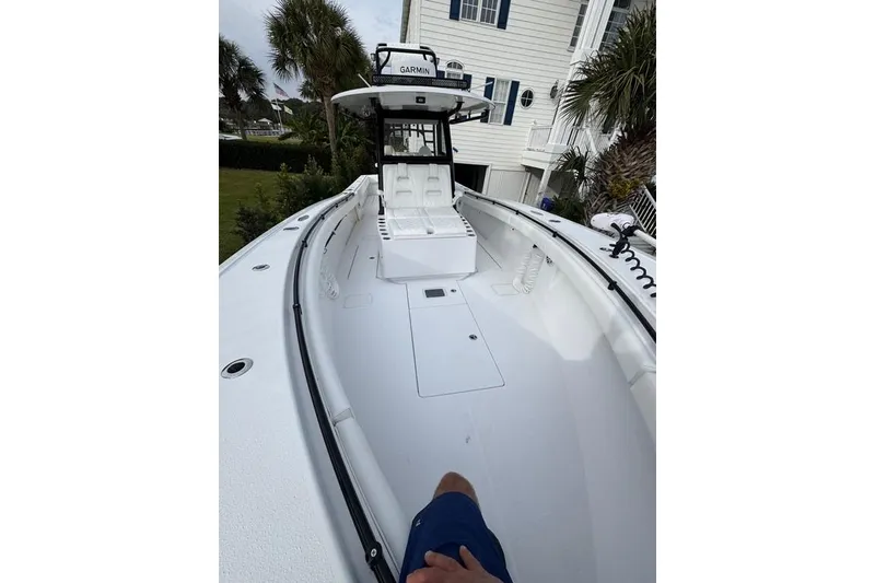 Slide: The Image of 2024 Onslow Bay 37 Tournament boat with spacious deck and modern navigation equipment. - 16