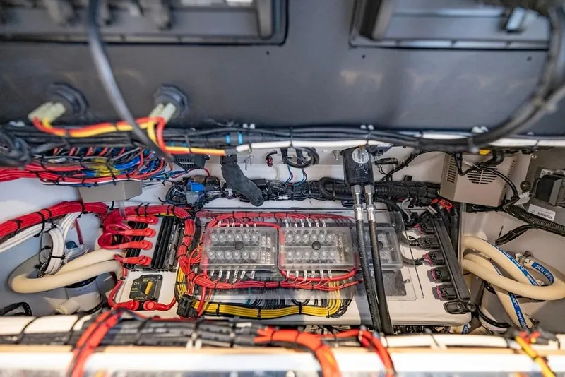 Slide: The Image of Electrical system of 2024 Onslow Bay 37 Tournament boat, showcasing wiring and components. - 61