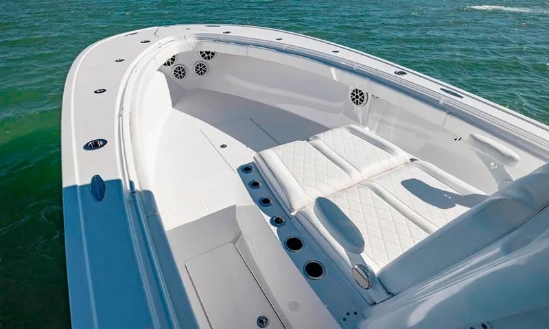 Slide: The Image of 2024 Onslow Bay 37 boat docked with triple 400 V10 engines. - 9