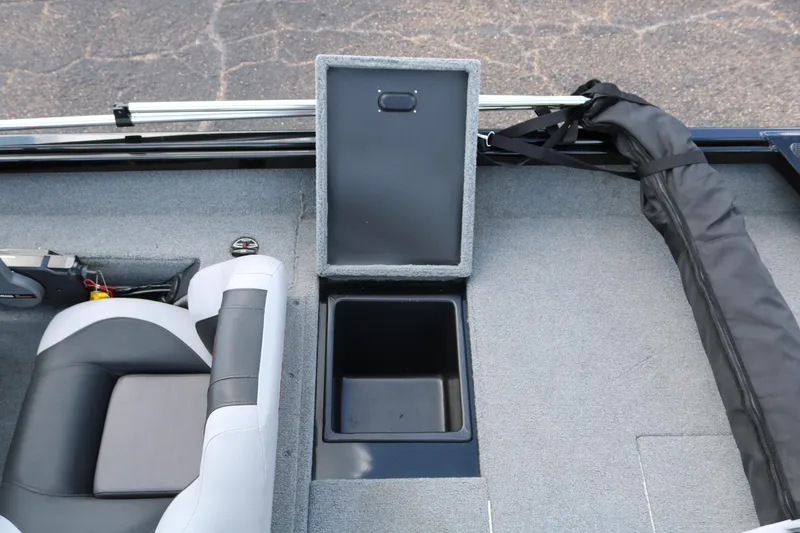 Slide: The Image of 2020 Alumacraft Pro 185 boat interior with storage compartment and seat. - 28