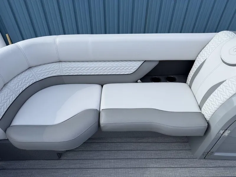 Slide: The Image of Luxurious seating on 2025 Godfrey Monaco 235 SFL iMPACT pontoon boat, featuring elegant design and comfort. - 9
