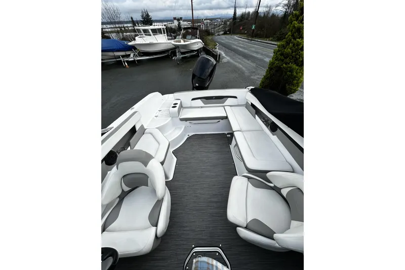 Slide: The Image of 2021 Four Winns HD2 OB boat interior with sleek seating and modern design. - 12