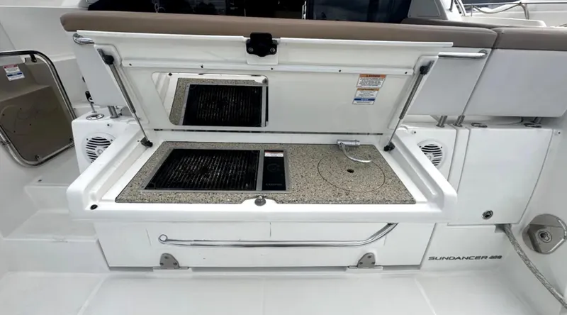 Slide: The Image of Luxurious cabin interior of 2018 Sea Ray Sundancer 400 yacht with cozy bed. - 12