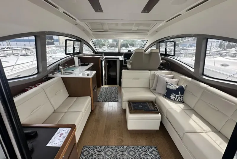 Slide: The Image of Luxurious 2018 Sea Ray Sundancer 400 yacht interior kitchen with modern appliances and sleek design. - 7