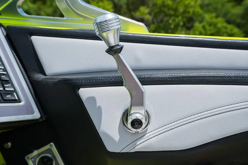 Slide: The Image of 2018 MasterCraft X23 interior detail with sleek gear lever and modern design. - 44