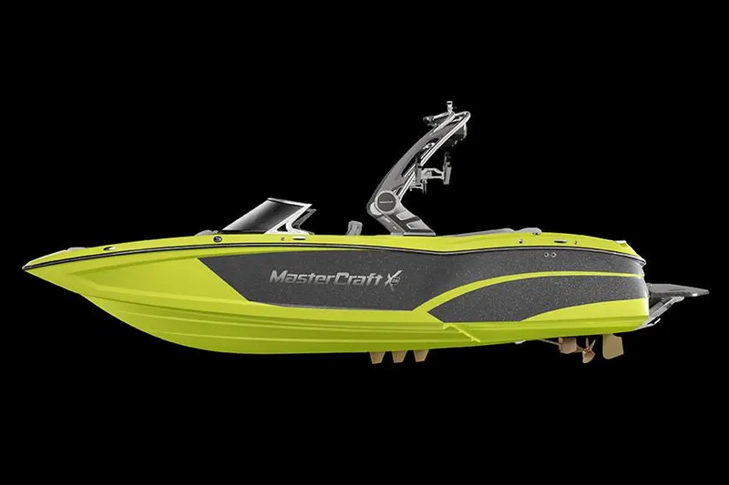 Slide: The Image of Manufacturer Provided Image: 2018 MasterCraft X23 boat, lime green and black, side view. - 7