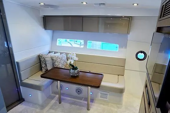 Slide: The Image of Luxurious interior of 2026 Schaefer 400 yacht with elegant seating and modern decor. - 11