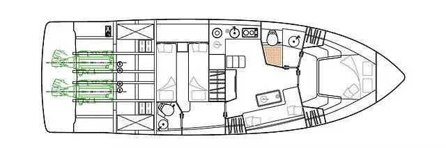 Slide: The Image of Floor plan of a 2026 Schaefer 400 yacht, featuring detailed interior layout. - 22