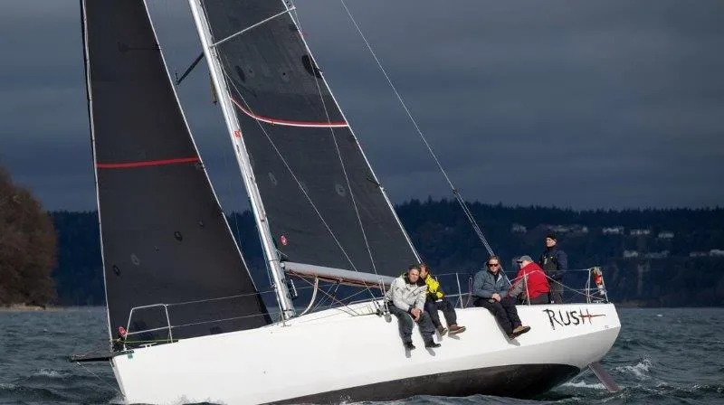 Slide: The Image of 2018 Jeanneau Sun Fast 3600 sailboat with crew on a windy day. - 30