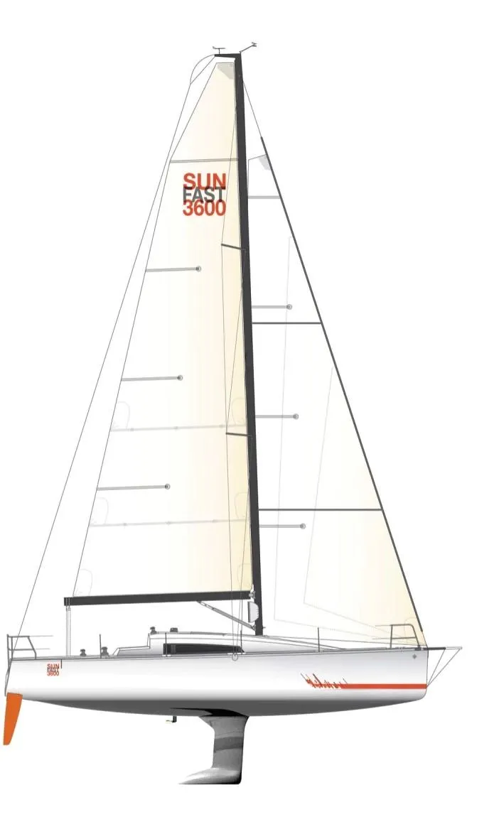 Slide: The Image of 2018 Jeanneau Sun Fast 3600 sailboat, side view, sleek design, racing yacht. - 7