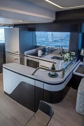 Slide: The Image of Luxurious Schaefer 600 yacht kitchen interior with modern design, 2026 model. - 10