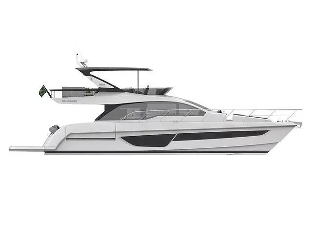 Slide: The Image of Schaefer 600 yacht, 2026 model, sleek design, side view, white background. - 28