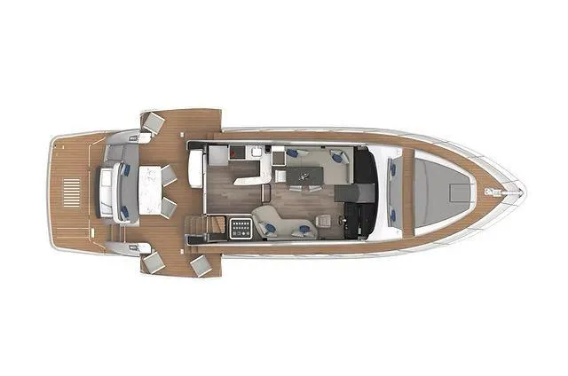 Slide: The Image of Top view of 2026 Schaefer 600 yacht interior layout, showcasing modern design and spacious deck. - 30