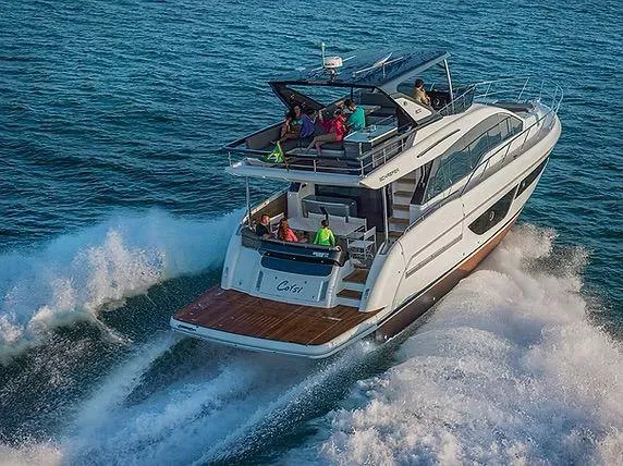 Slide: The Image of Luxurious Schaefer 600 yacht cruising on open water, 2026 model. - 4