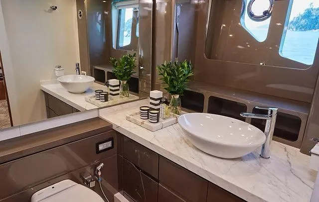 Slide: The Image of Luxurious bathroom in 2025 Schaefer 660 yacht with modern fixtures and elegant design. - 25