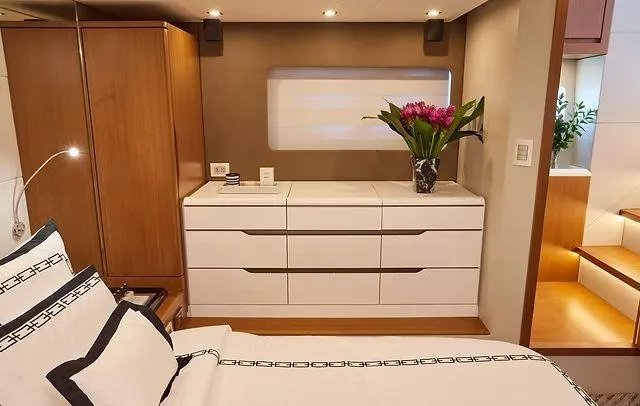 Slide: The Image of Luxurious Schaefer 660 yacht bedroom interior with modern decor and elegant furnishings, 2025 model. - 22