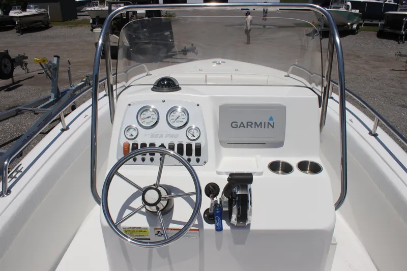 Slide: The Image of 2008 Sea Pro 186 Center Console boat dashboard with Garmin navigation system. - 8