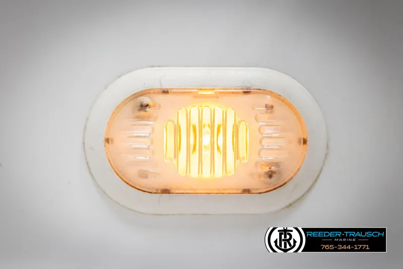Slide: The Image of Amber light fixture on a white surface, featuring Reeder-Trausch Marine logo. - 38