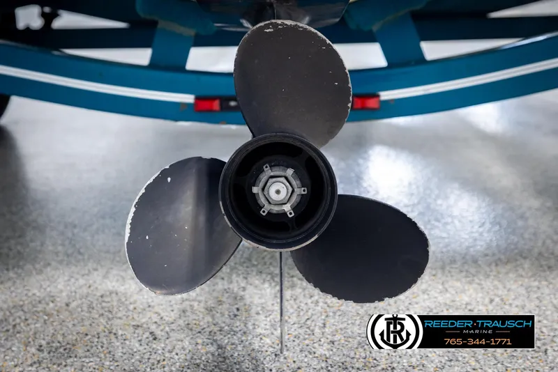 Slide: The Image of Close-up of a 1997 Celebrity 190 boat propeller on a trailer. - 47