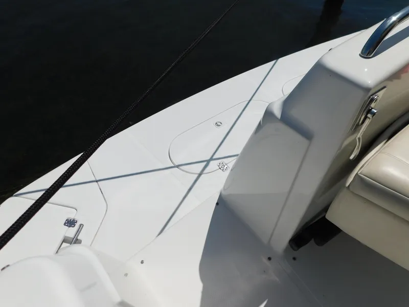 Slide: The Image of 2002 Carver 450 Voyager Pilothouse deck with seating and railing. - 10