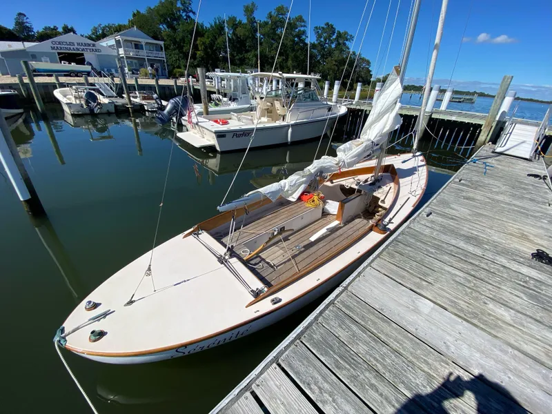 Slide: The Image of Custom Sakonnet 23 sailboat docked at marina, sunny day, 2004 model. - 3