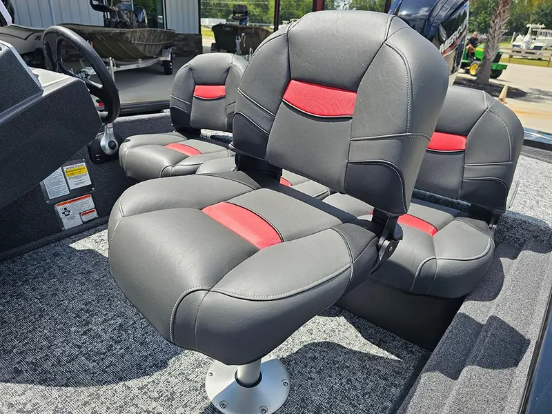 Slide: The Image of 2026 Tracker Pro Team 175 Crappie Edition boat seats with red accents. - 15