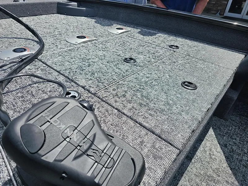 Slide: The Image of 2026 Tracker Pro Team 175 Crappie Edition boat deck with Minn Kota trolling motor. - 16