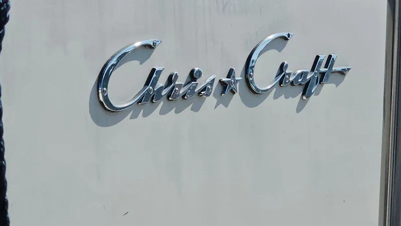 Slide: The Image of Chrome "Chris-Craft" logo on 1983 381 Catalina boat. - 29