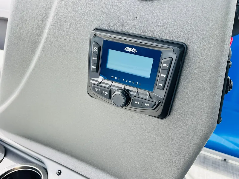 Slide: The Image of 2026 Sun Tracker Party Barge 16 DLX audio system with Wet Sounds control panel. - 34