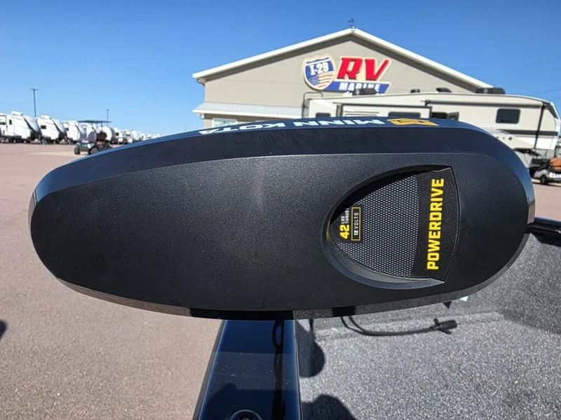 Slide: The Image of Minn Kota PowerDrive motor on 2025 Tracker Super Guide V-16 SC boat at RV dealership. - 7