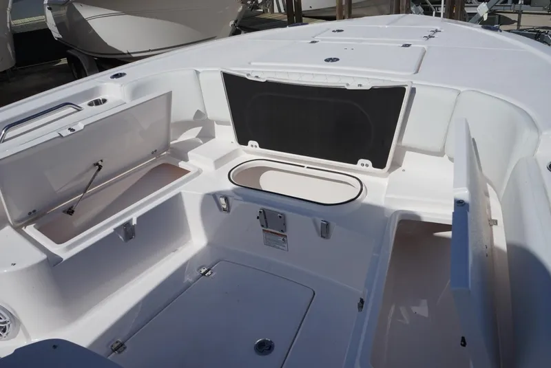 Slide: The Image of 2025 Sea Fox 282 Hybrid LT boat interior with open storage compartments. - 32