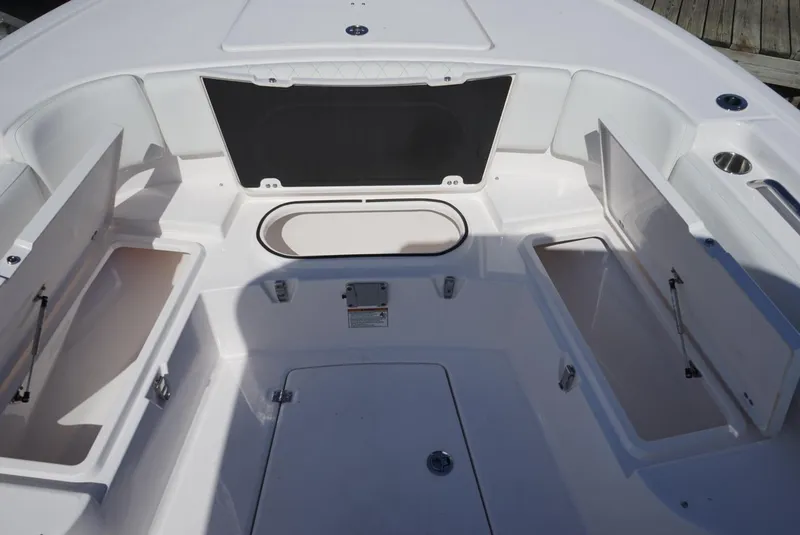 Slide: The Image of 2025 Sea Fox 282 Hybrid LT boat interior with open storage compartments. - 33