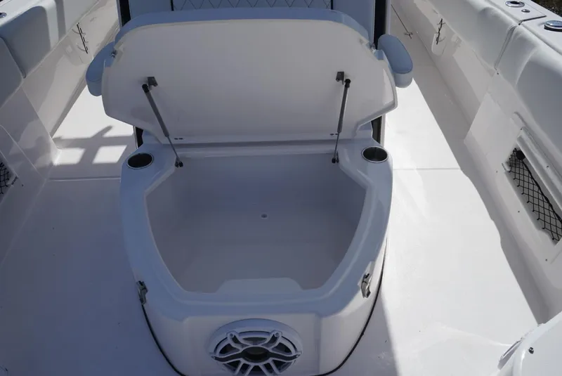Slide: The Image of Open storage compartment on 2025 Sea Fox 282 Hybrid LT boat deck. - 35