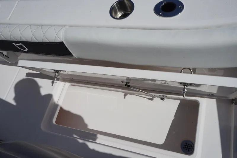 Slide: The Image of Interior view of 2025 Sea Fox 282 Hybrid LT boat storage compartment. - 36