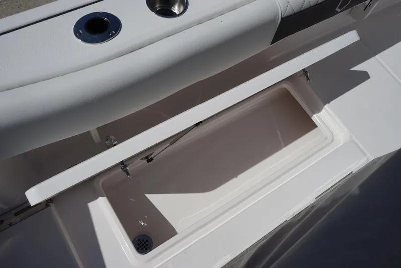 Slide: The Image of Open storage compartment on 2025 Sea Fox 282 Hybrid LT boat. - 37