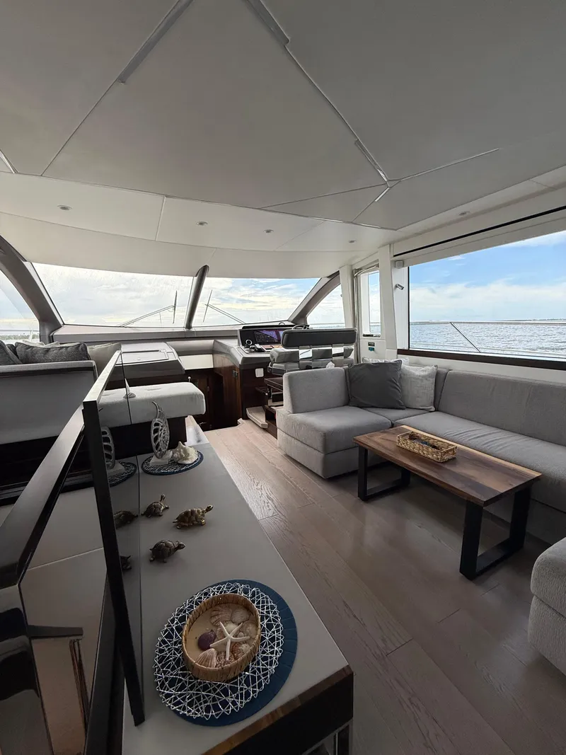 Slide: The Image of Luxurious interior of 2022 Sunseeker Manhattan 68 yacht with modern furnishings and ocean view. - 29