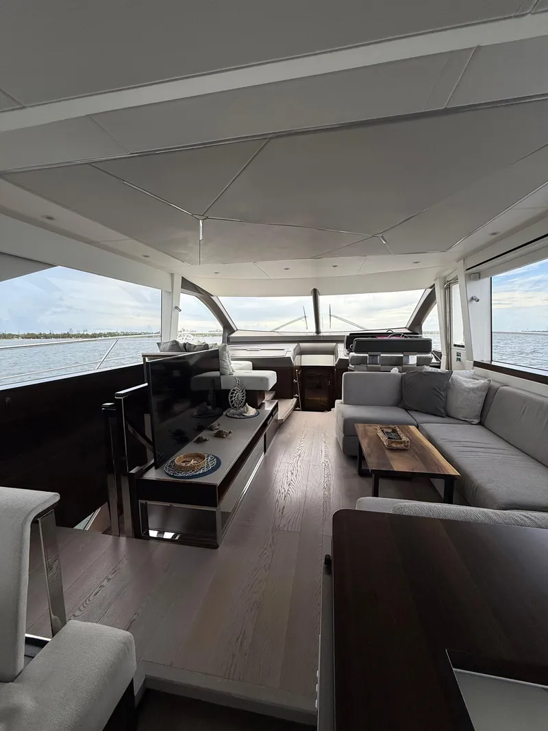 Slide: The Image of Luxurious interior of 2022 Sunseeker Manhattan 68 yacht with modern furnishings and panoramic windows. - 38