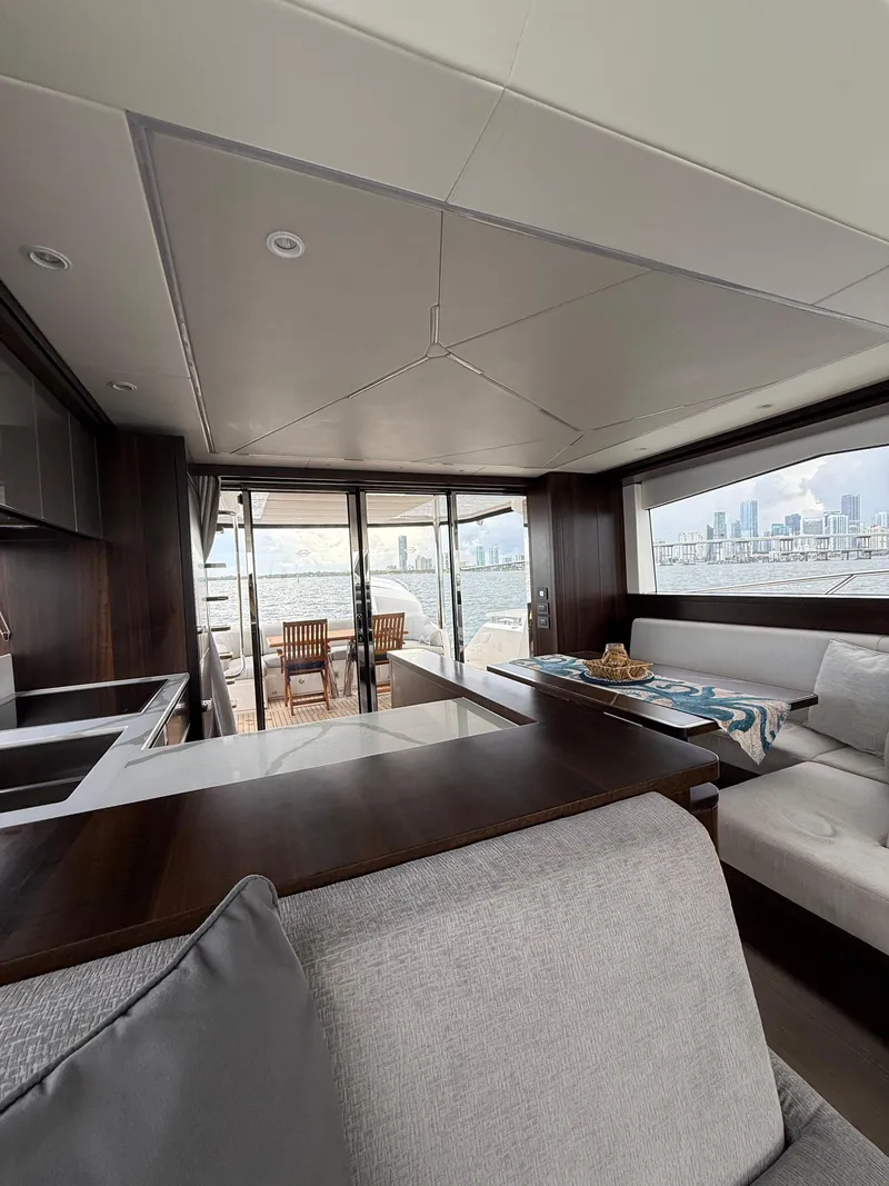 Slide: The Image of Luxurious interior of 2022 Sunseeker Manhattan 68 yacht with city skyline view. - 40